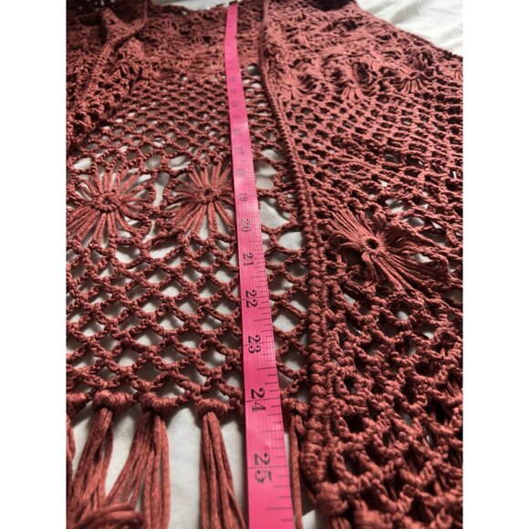 BLL New York Crochet Cardigan Women 3x Open Knit Fringe Festival Boho Hippie - Picture 8 of 8